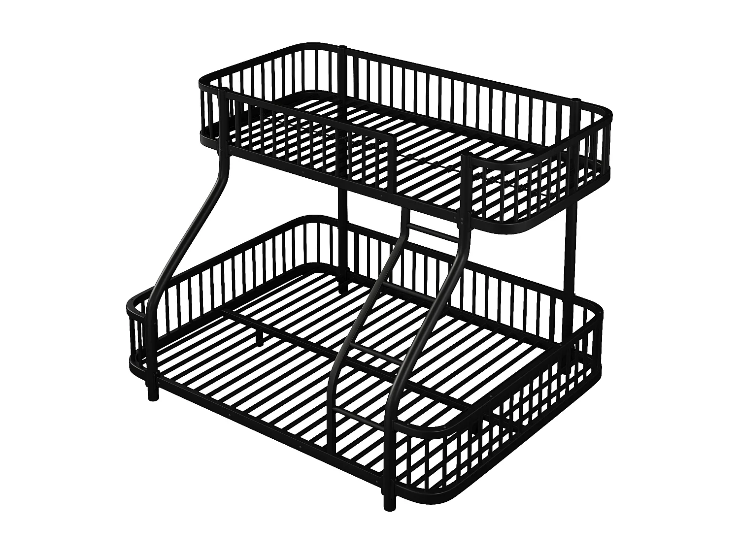 Łóżko piętrowe 90x200 cm + 140x200 cm - konstrukcja żelazna - z barierkami bezpieczeństwa - z drabiną - Czarny​ (materac nie jest wliczony w cenę)