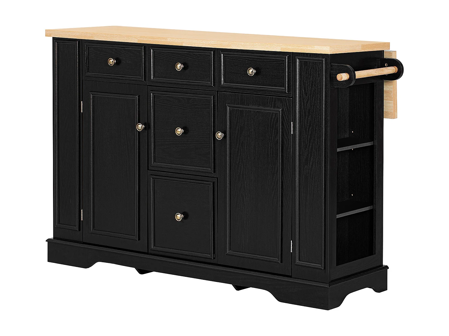 Isola cucina allungabile - 130 x 40-65 x 92 cm - con ripiani + 5 cassetti + 2 ante - MDF - nero