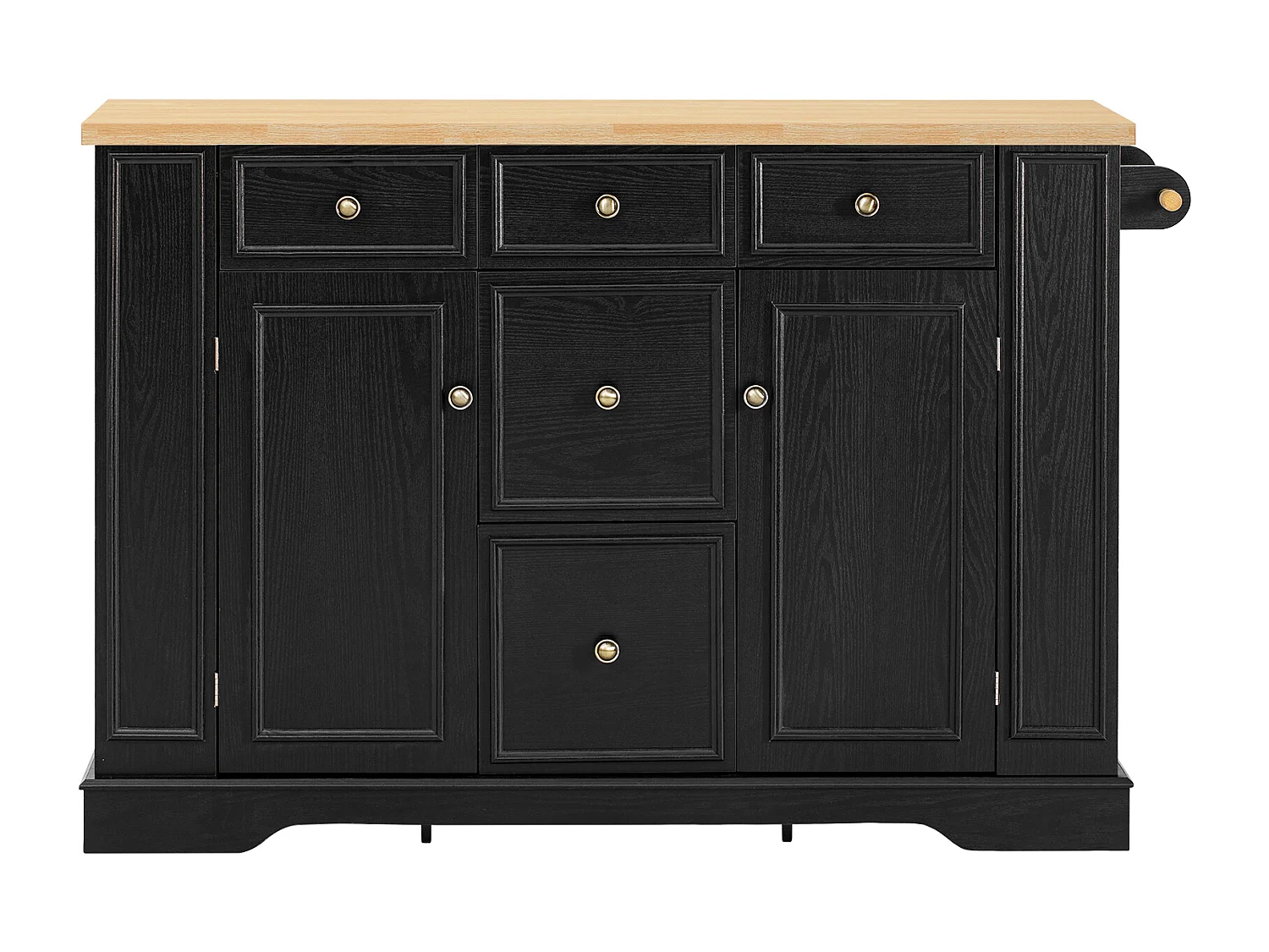 Isola cucina allungabile - 130 x 40-65 x 92 cm - con ripiani + 5 cassetti + 2 ante - MDF - nero