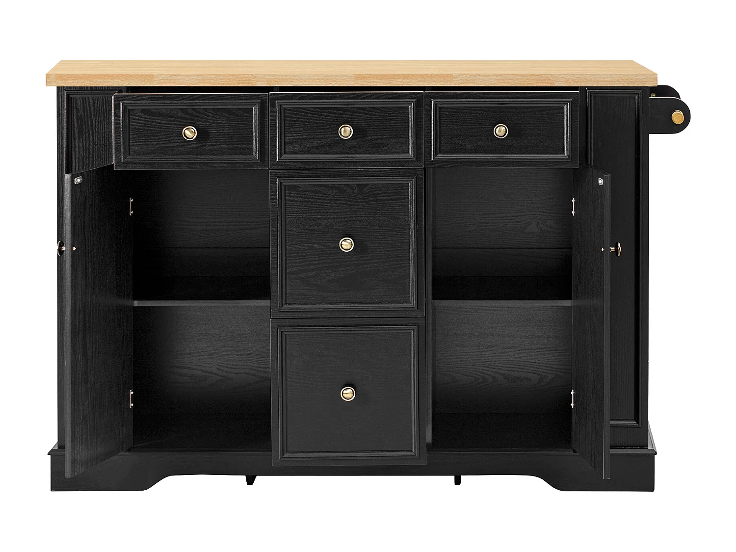 Isola cucina allungabile - 130 x 40-65 x 92 cm - con ripiani + 5 cassetti + 2 ante - MDF - nero