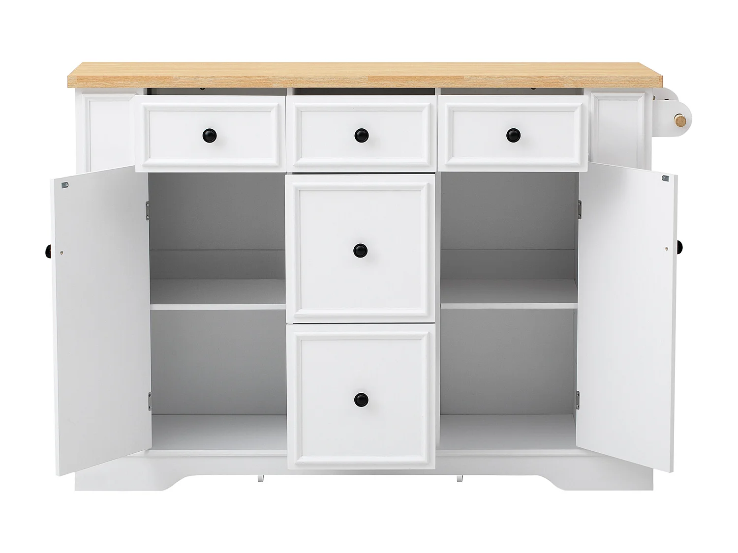 Isola cucina allungabile - 130 x 40-65 x 92 cm - con ripiani + 5 cassetti + 2 ante - MDF - bianca