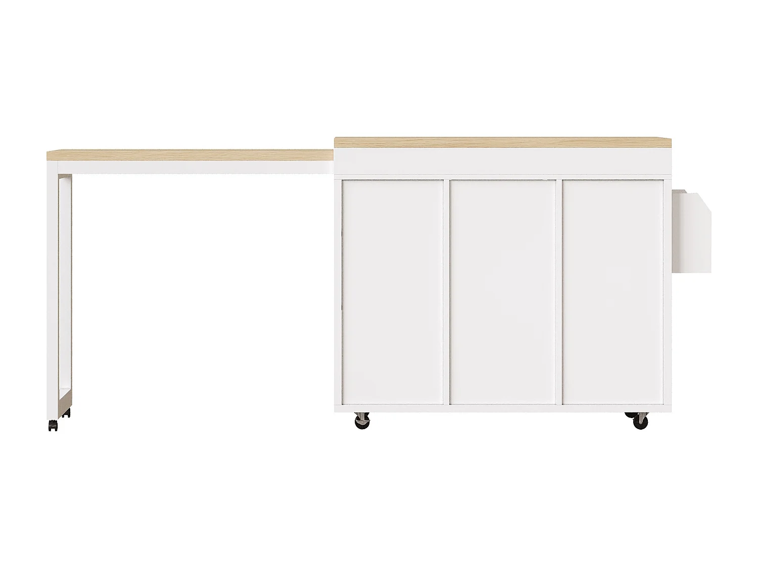 Tavolo bar allungabile moderno - 110/180 x 40 x 91 cm - organizer girevole a 360° - con ante e cassetti - MDF - bianco