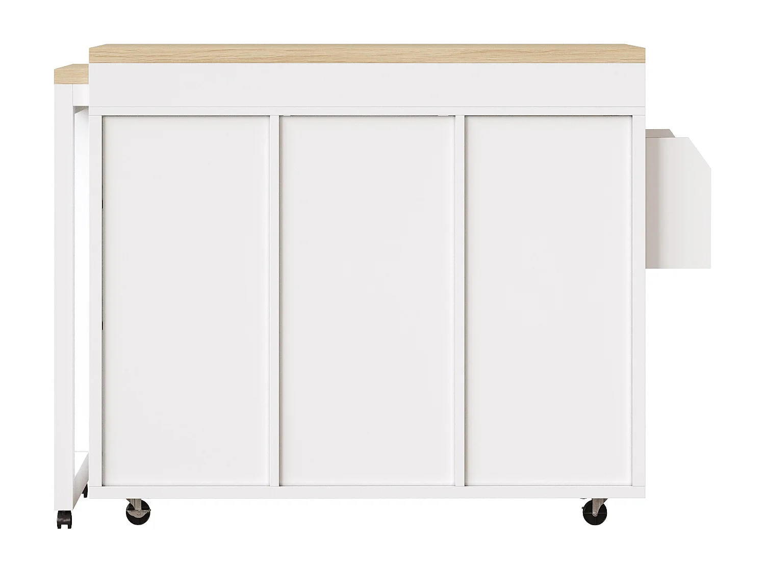 Tavolo bar allungabile moderno - 110/180 x 40 x 91 cm - organizer girevole a 360° - con ante e cassetti - MDF - bianco