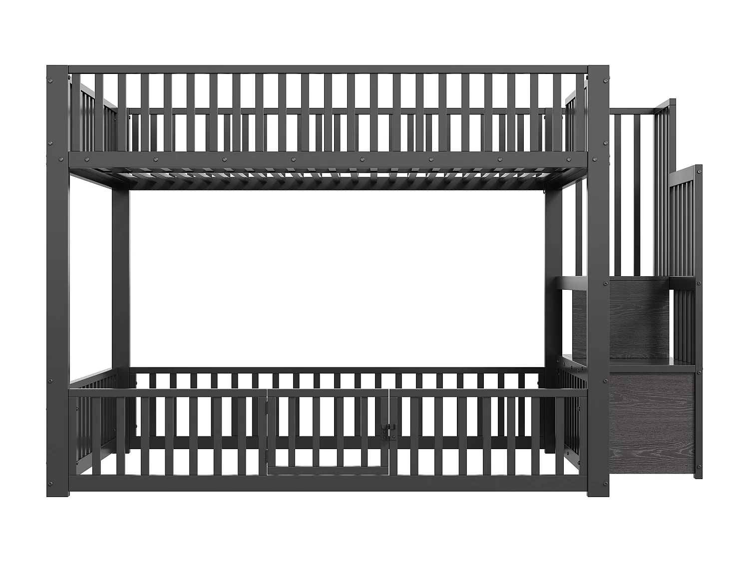Łóżko piętrowe metalowe 140x200 cm - z drabiną z pojemnikami - barierka bezpieczeństwa - MDF - Czarny​ (Materac nie jest wliczony w cenę)