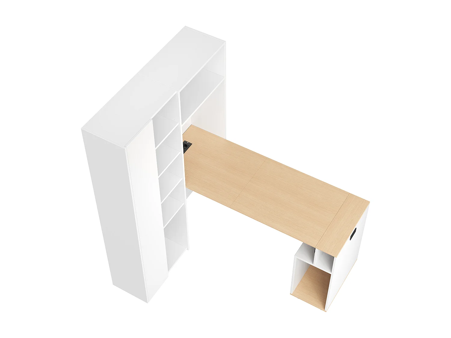 Bureau pliant avec étagères intégrées - Bibliothèque + bureau - Prise électrique et port USB - Étagères réglables - Blanc