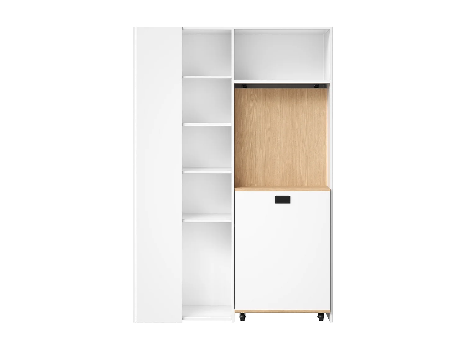 Bureau pliant avec étagères intégrées - Bibliothèque + bureau - Prise électrique et port USB - Étagères réglables - Blanc