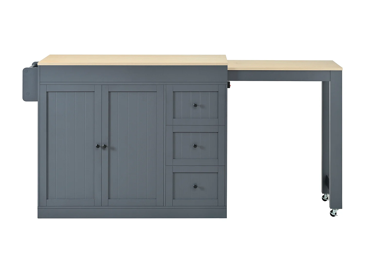 Isola cucina allungabile su ruote - 112/186,8 x 45 x 93 cm - con ripiano + 3 cassetti + 2 ante - MDF - grigio