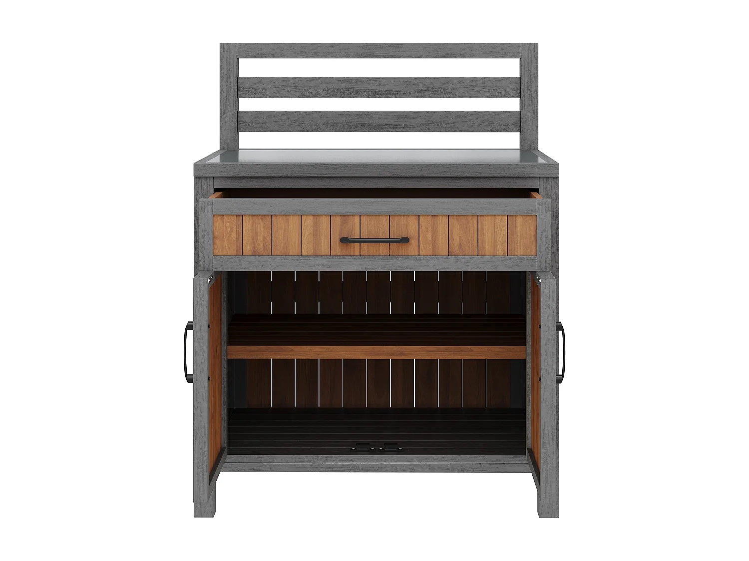 Drewniana szafka ogrodowa - 80 x 51 x 119 cm - z blatem + szufladą + 2 drzwi - naturalna