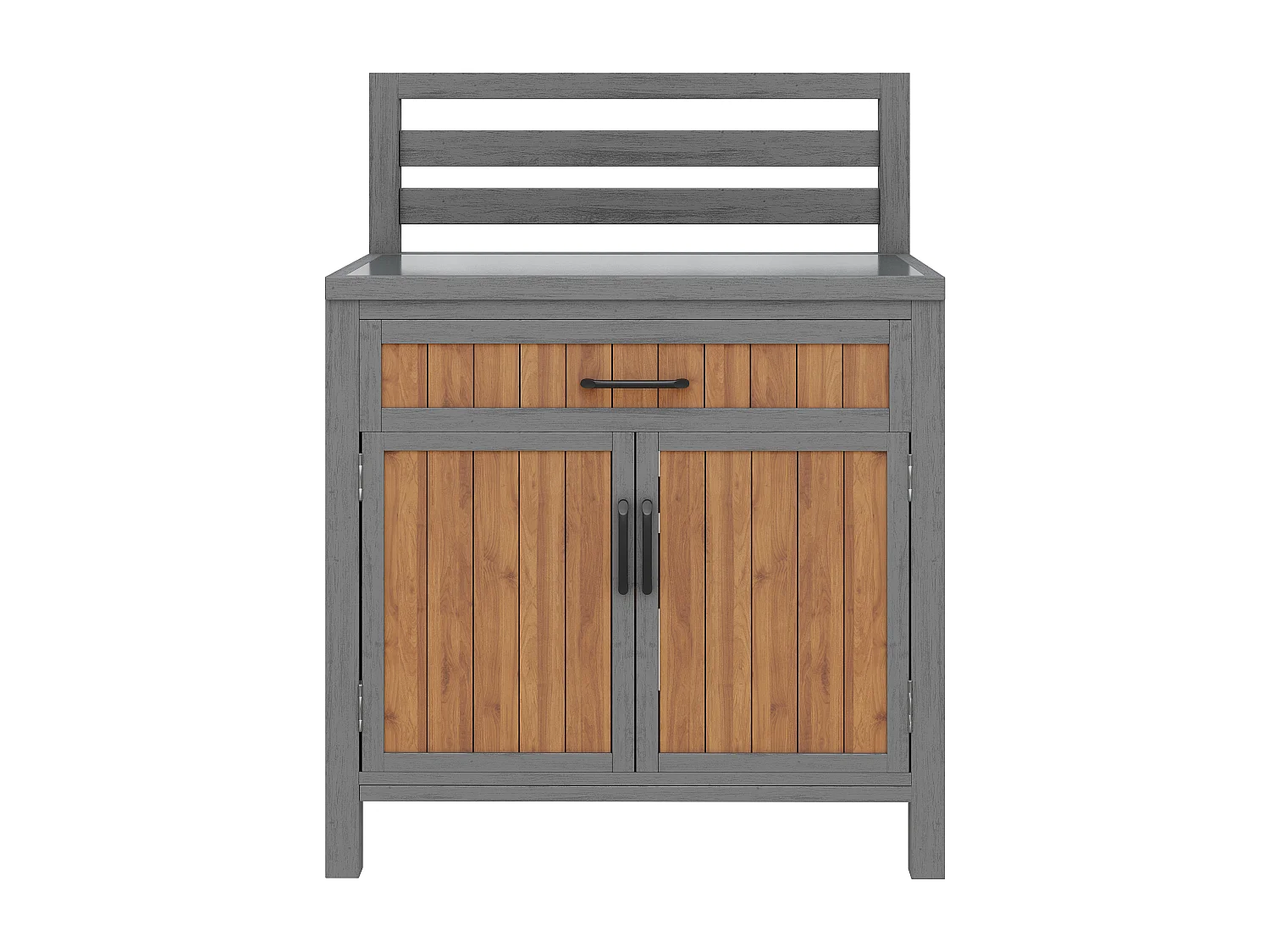 Drewniana szafka ogrodowa - 80 x 51 x 119 cm - z blatem + szufladą + 2 drzwi - naturalna