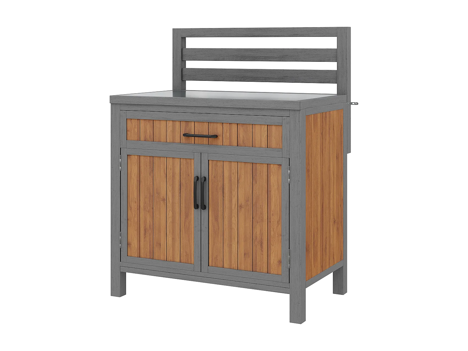 Drewniana szafka ogrodowa - 80 x 51 x 119 cm - z blatem + szufladą + 2 drzwi - naturalna