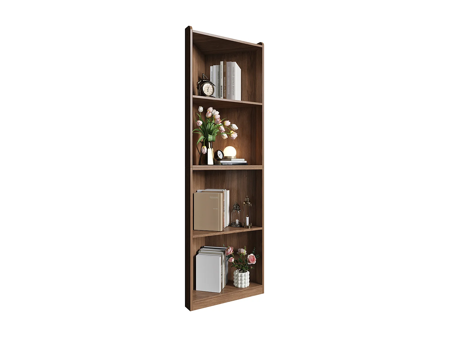 Bücherregal / Eckregal - 55×32×180 cm - Mit Kippsicherungssystem - Vitrine - MDF - Braun