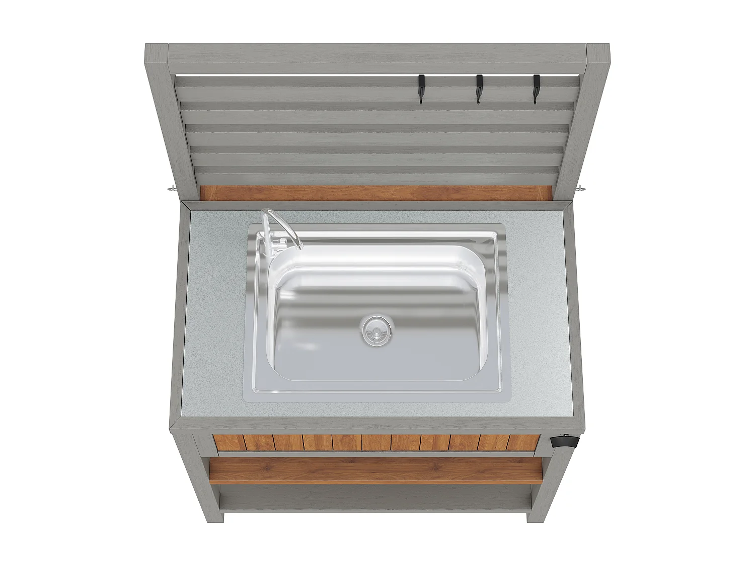 Gartenschrank aus Holz – 80 x 51 x 148,5 cm – mit Wassertank, Wasserhahn und Doppelablage – natur