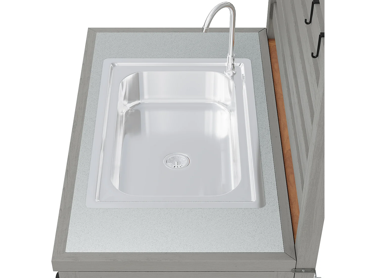 Gartenschrank aus Holz – 80 x 51 x 148,5 cm – mit Wassertank, Wasserhahn und Doppelablage – natur