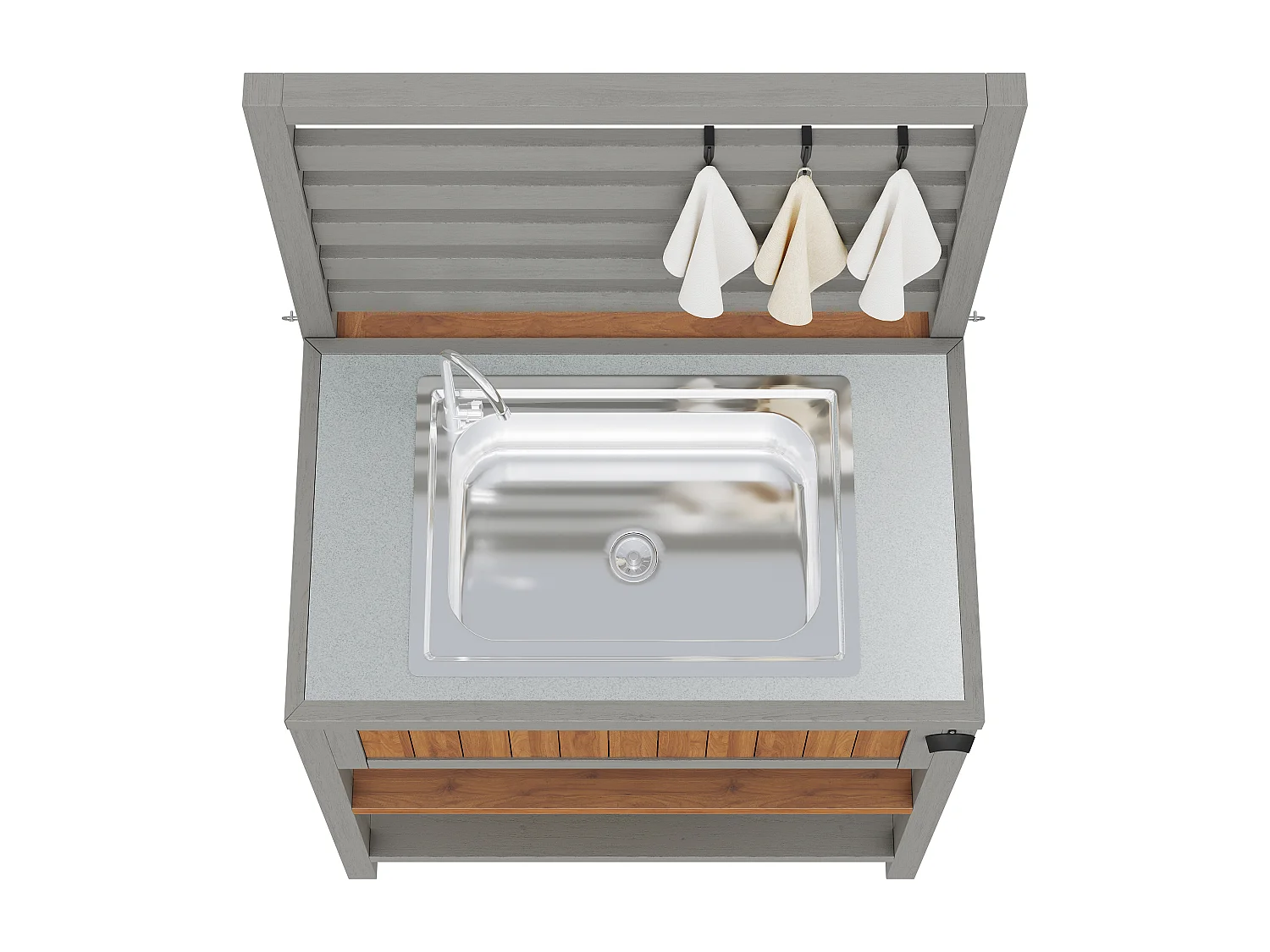 Gartenschrank aus Holz – 80 x 51 x 148,5 cm – mit Wassertank, Wasserhahn und Doppelablage – natur