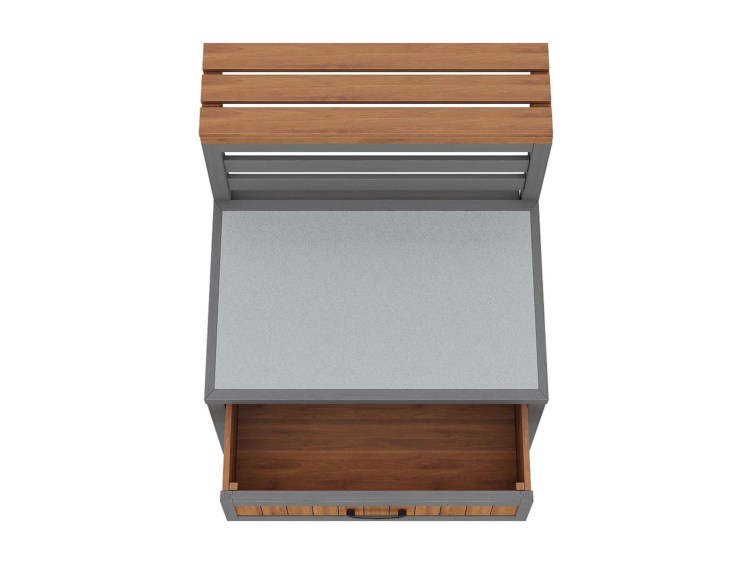 Gartenschrank aus Holz – 80 x 72,5 x 123 cm – mit Arbeitsplatte, Schublade und Doppelregal – natur