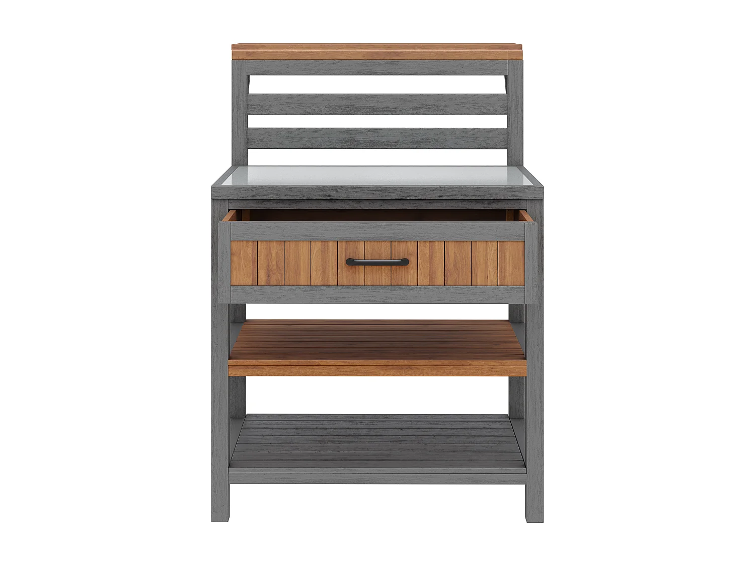 Gartenschrank aus Holz – 80 x 72,5 x 123 cm – mit Arbeitsplatte, Schublade und Doppelregal – natur