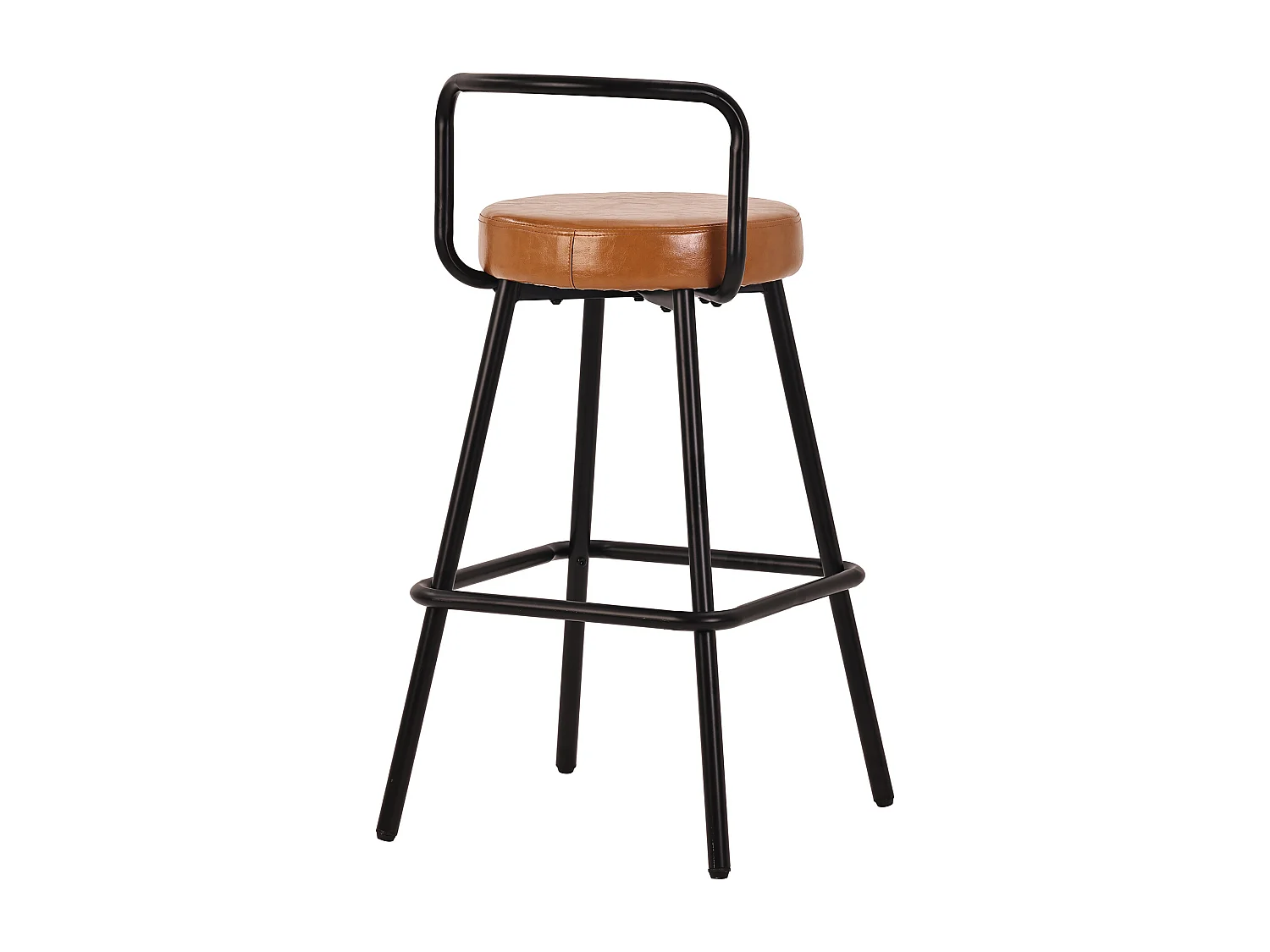 Set aus 2 Barhockern – 37 x 37 x 90,5 cm – mit Rücken- und Fußstütze – PU-Leder und Eisenbeine – braun