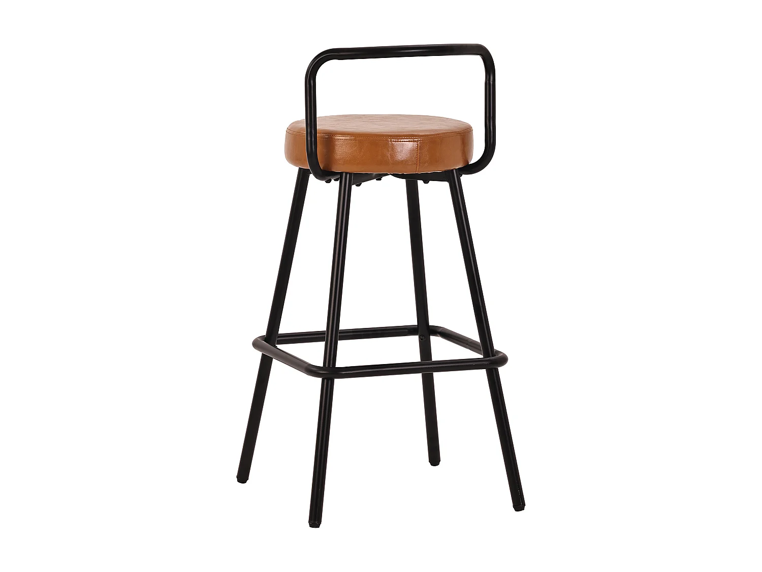 Set aus 2 Barhockern – 37 x 37 x 90,5 cm – mit Rücken- und Fußstütze – PU-Leder und Eisenbeine – braun