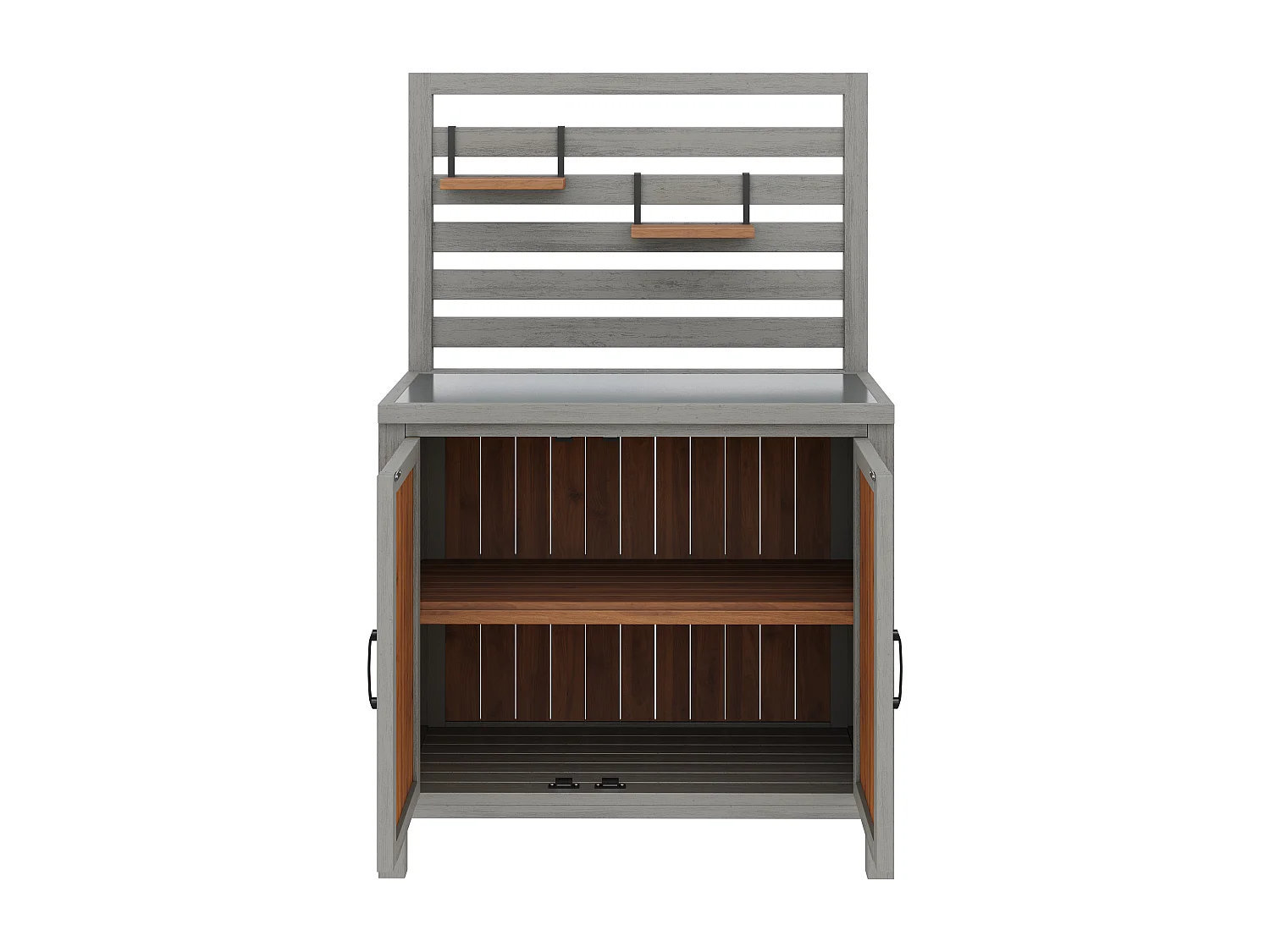 Drewniana szafka ogrodowa - 80 x 51 x 148,5 cm - z blatem + półki + 2 drzwi - naturalna