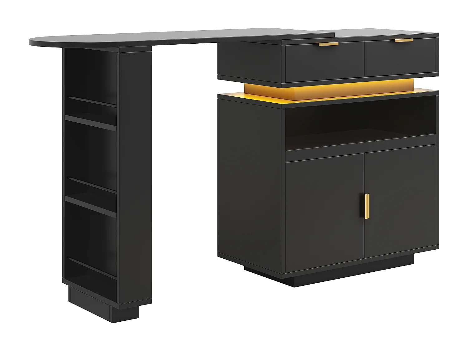 Mueble de bar - con iluminación LED - rotación a 360° - con espacio de almacenamiento - negro