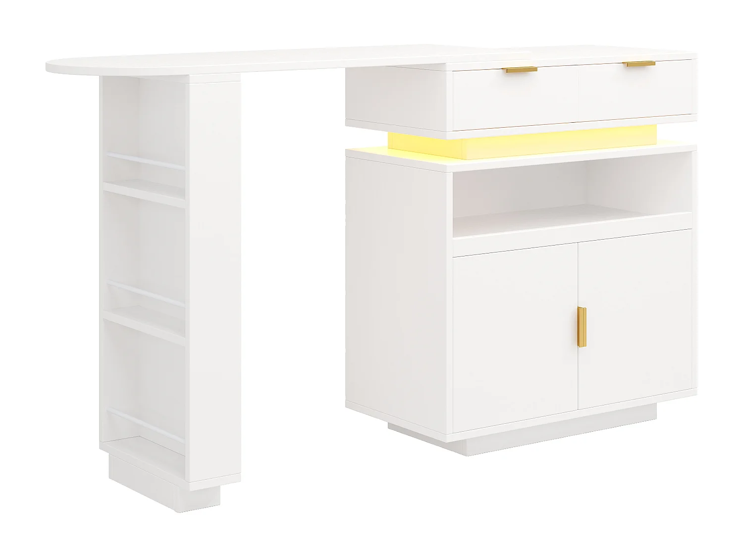 Mobile bar - con illuminazione LED - rotazione a 360° - con spazio di riporre - bianco