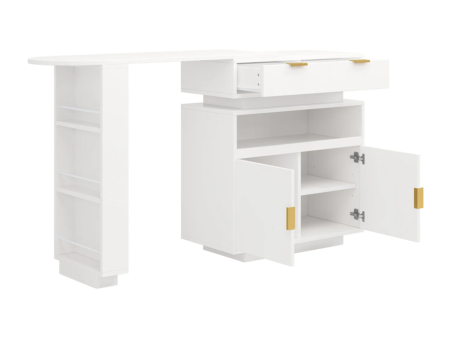 Mobile bar - con illuminazione LED - rotazione a 360° - con spazio di riporre - bianco