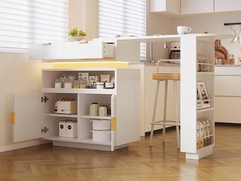 Bar-Schrank - mit LED-Beleuchtung - 360°-Drehung - mit Stauraum - weiß