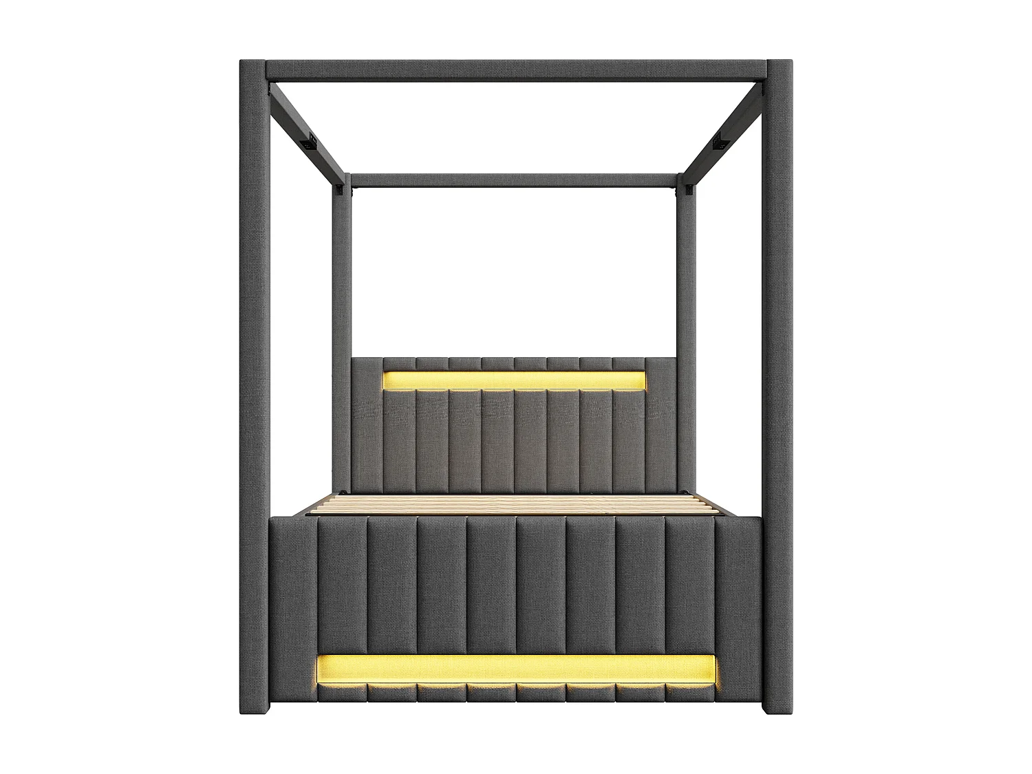 Pikowane łóżko podwójne 140x200cm - z baldachimem - Z opuszczaną ramą łóżka i 3 szufladami - Oświetlenie LED - Szary​ (materac nie jest wliczony w cenę)