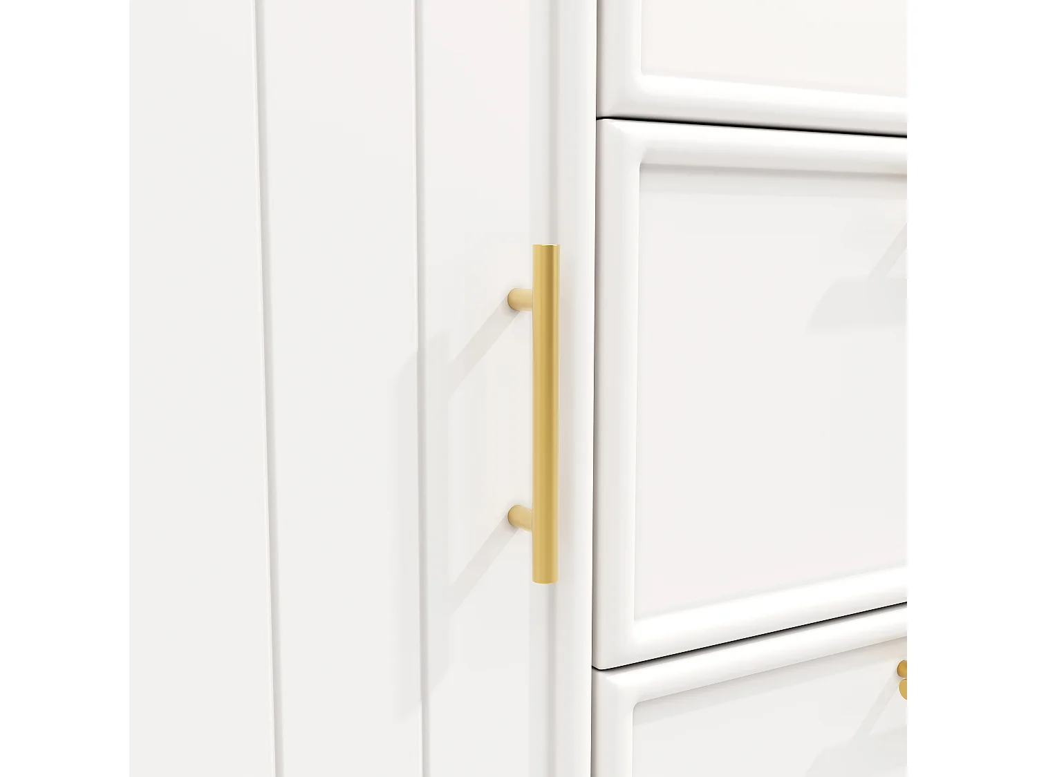 360° drehbarer Bartisch – 128/203 x 39 x 90 cm – mit Ablagen, 3 Schubladen und Tür – MDF und Metall – weiß