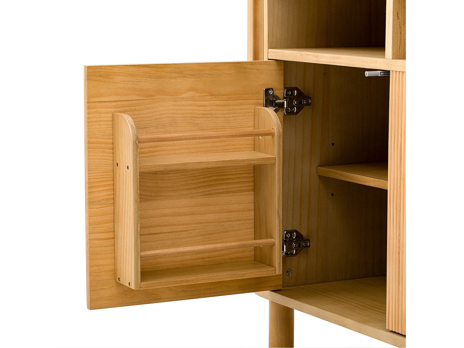 Nowoczesna komoda do przedpokoju - 120 x 38 x 77 cm - z 4 drzwiami + półki - MDF - naturalny