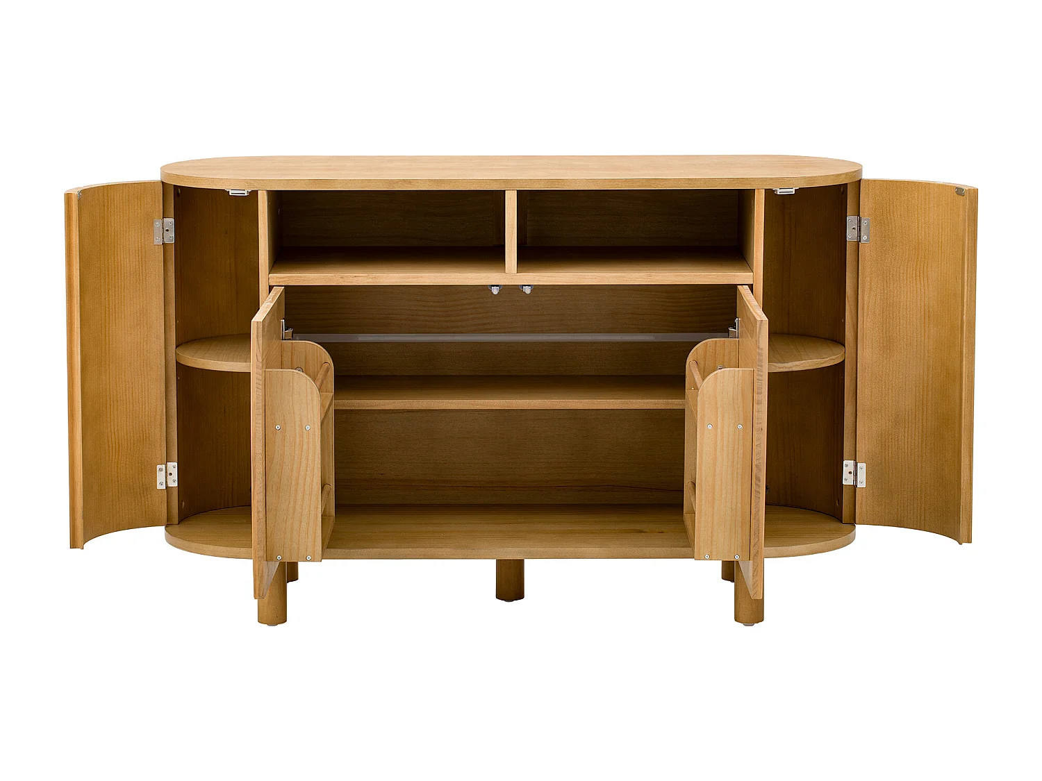 Nowoczesna komoda do przedpokoju - 120 x 38 x 77 cm - z 4 drzwiami + półki - MDF - naturalny