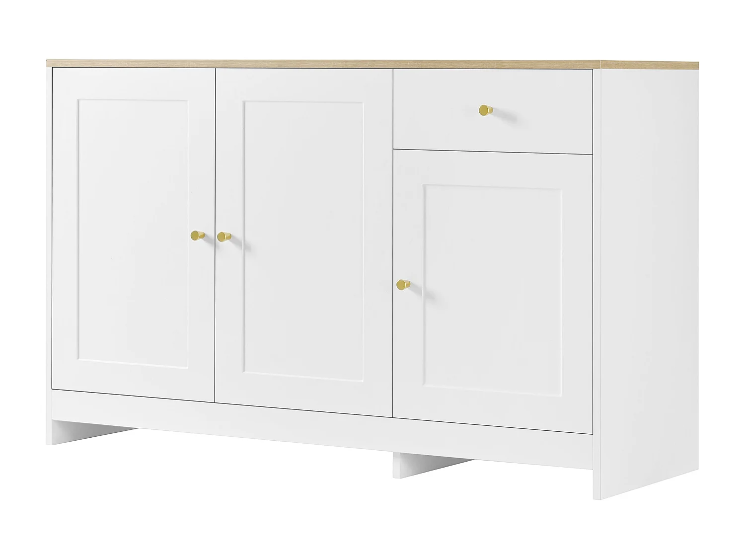 Nowoczesna komoda do salonu - 120 x 40 x 75 cm - z 1 szufladą + 3 drzwiami - płyta wiórowa + MDF - biała