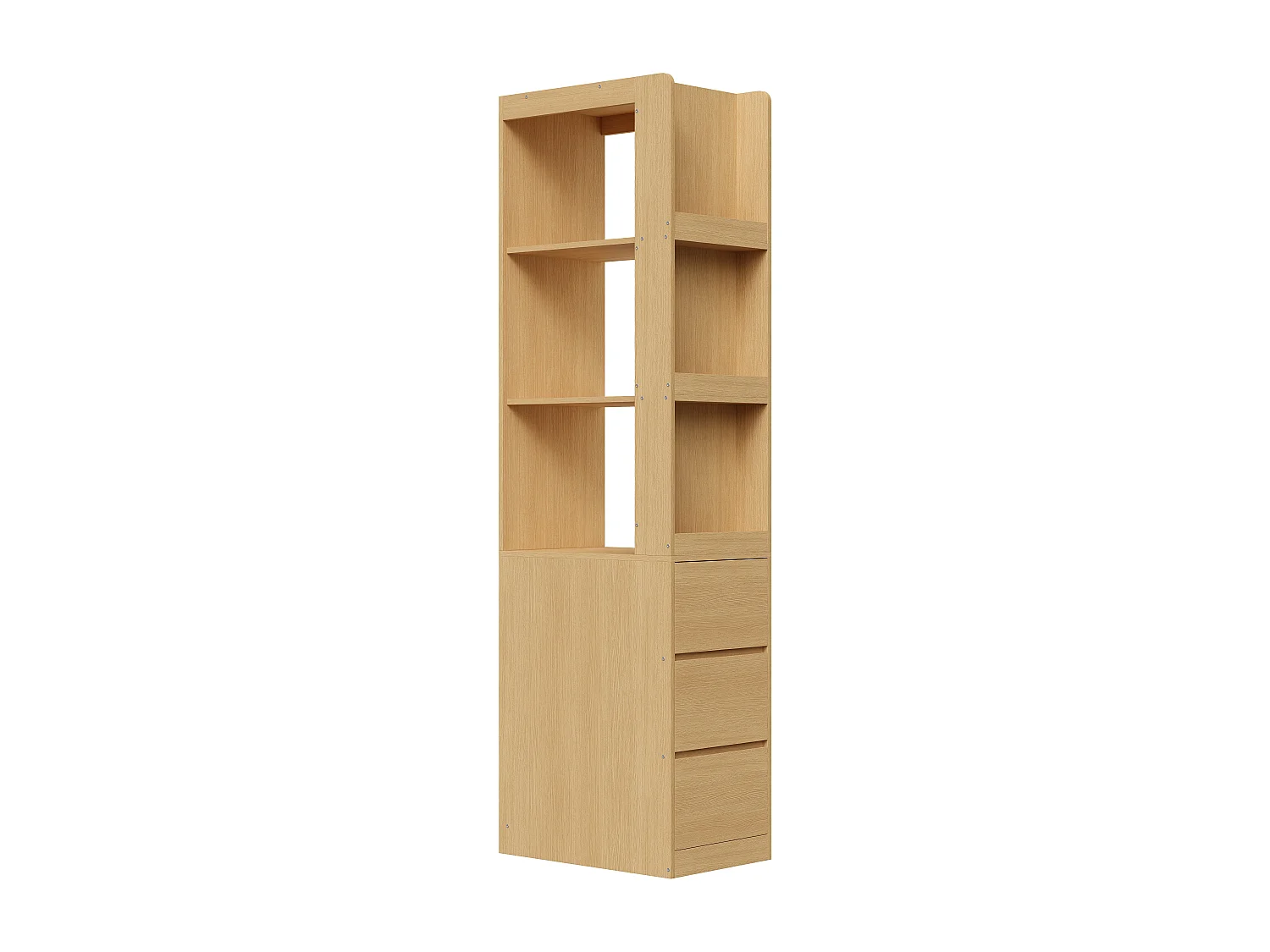Bücherregal 200 cm hoch - 3 offene Regale und 3 Schubladen - Kann links oder rechts platziert werden - Spanplatten - Eichenfarbe