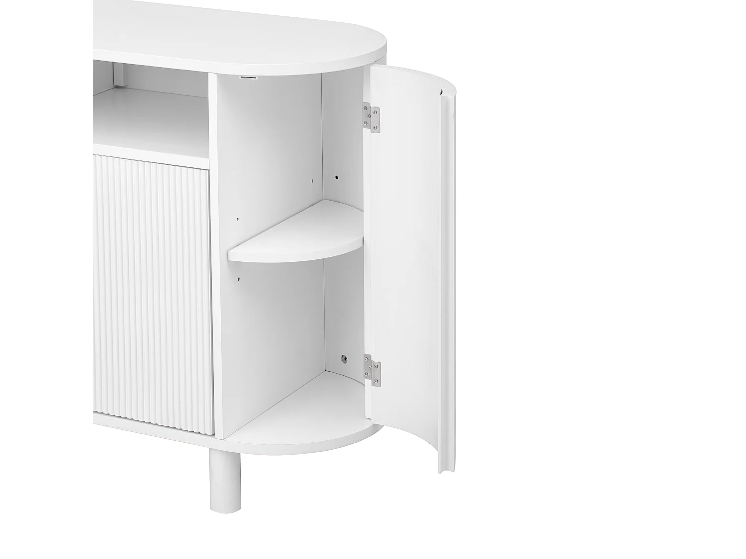 Nowoczesna komoda do przedpokoju - 120 x 38 x 77 cm - 4 drzwi + nóżki regulowane + półki - MDF - biała