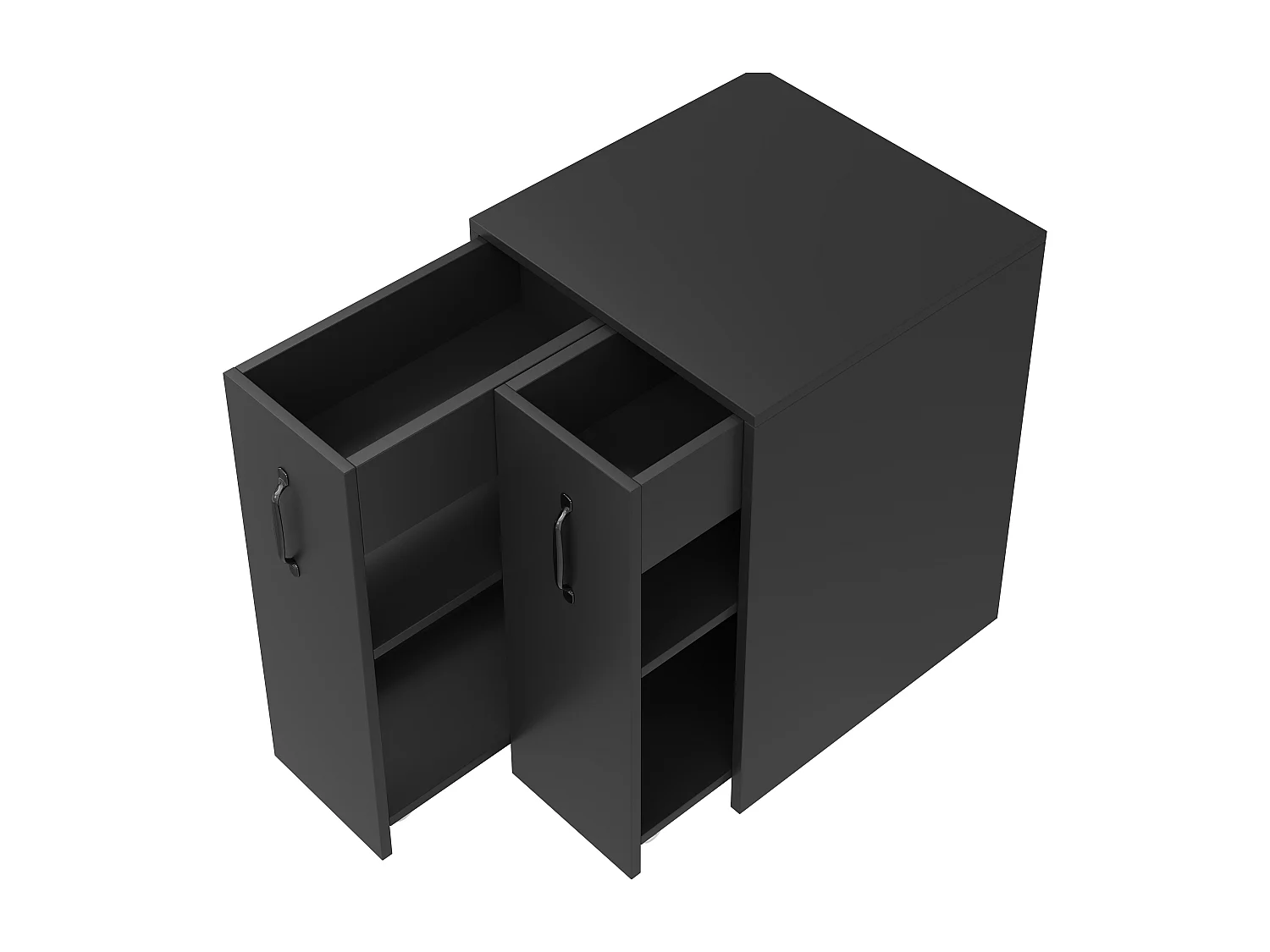 Bücherregal mit Rollen - Mobiler Sideboard - Ausziehbare Seitenschubladen - Linke und rechte Seite austauschbar - Schwarz