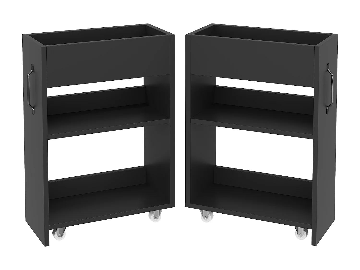 Bücherregal mit Rollen - Mobiler Sideboard - Ausziehbare Seitenschubladen - Linke und rechte Seite austauschbar - Schwarz