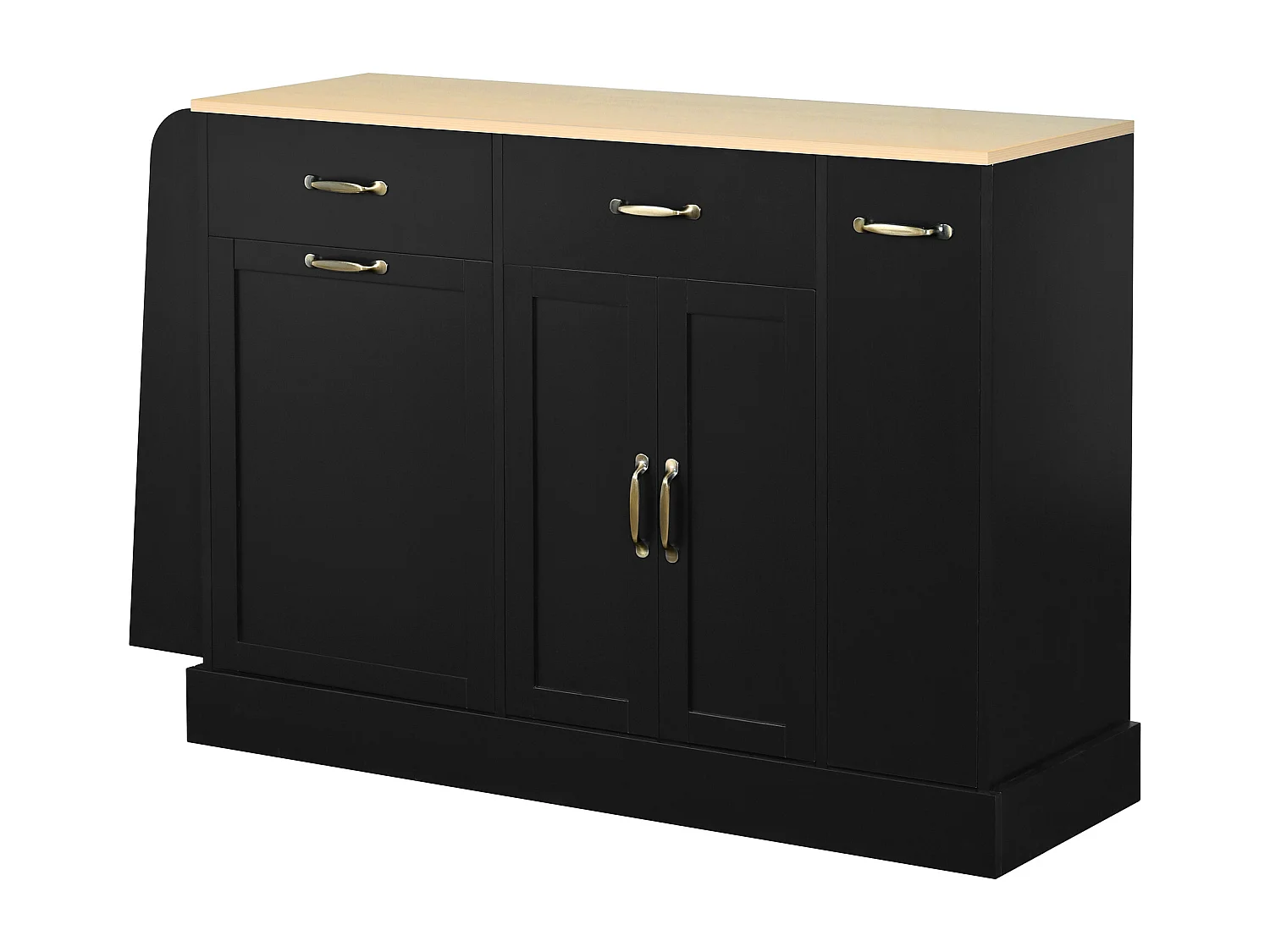 Nowoczesna komoda kuchenna - 133,5 x 40 x 86 cm - z zewnętrzną półką na przyprawy + drzwi + szuflady - MDF - czarna