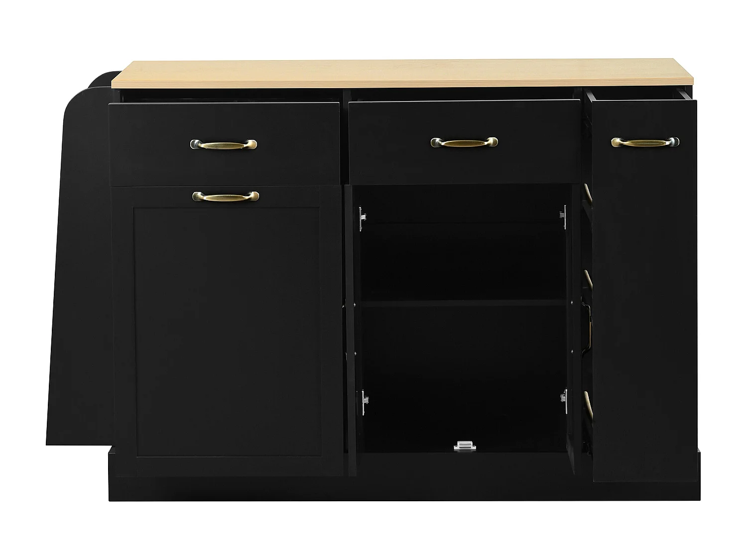 Nowoczesna komoda kuchenna - 133,5 x 40 x 86 cm - z zewnętrzną półką na przyprawy + drzwi + szuflady - MDF - czarna