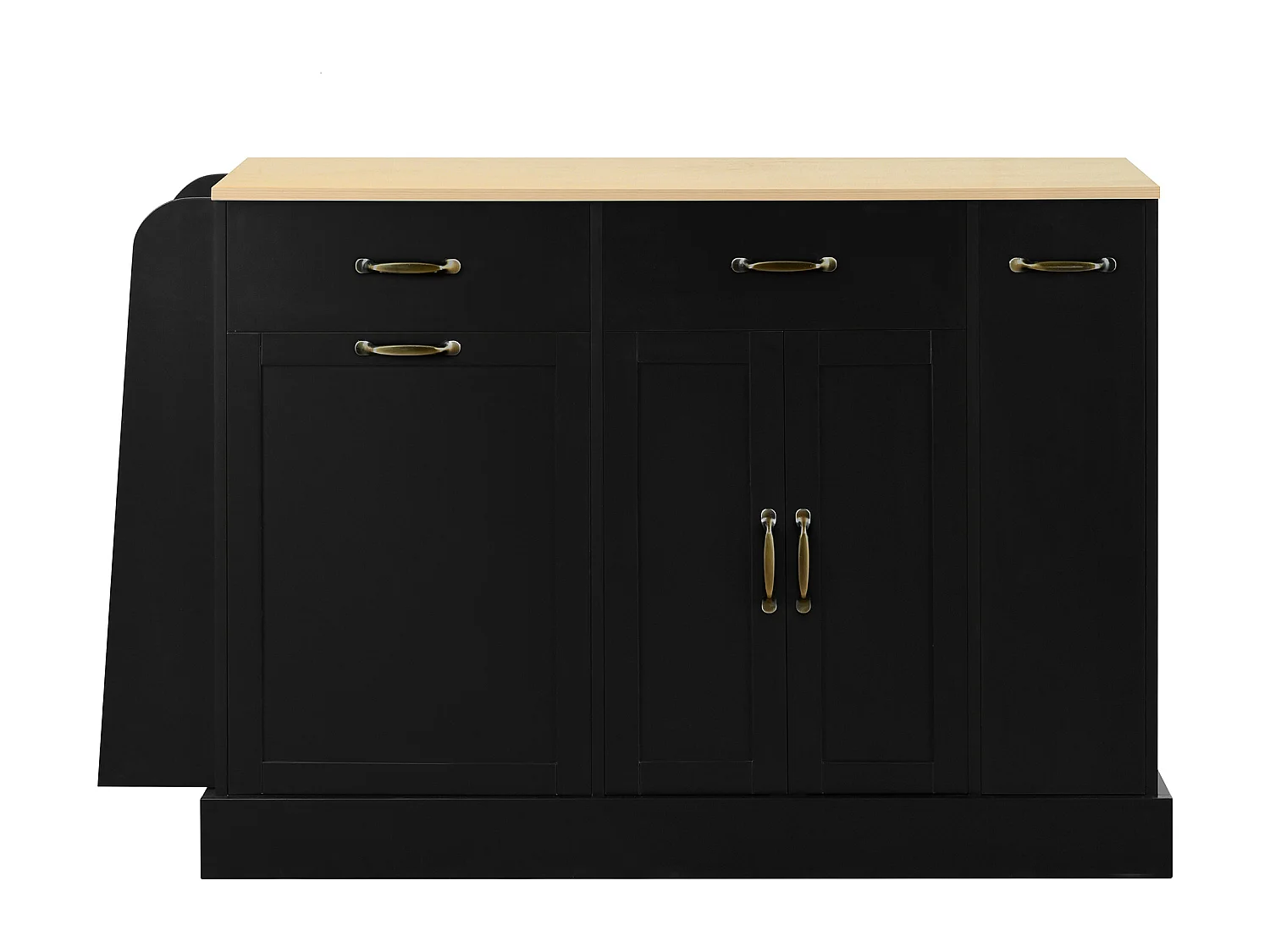 Nowoczesna komoda kuchenna - 133,5 x 40 x 86 cm - z zewnętrzną półką na przyprawy + drzwi + szuflady - MDF - czarna