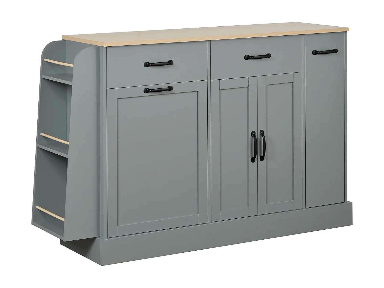 Nowoczesna komoda kuchenna - 133,5 x 40 x 86 cm - z zewnętrzną półką na przyprawy + drzwi + szuflady - MDF - szara