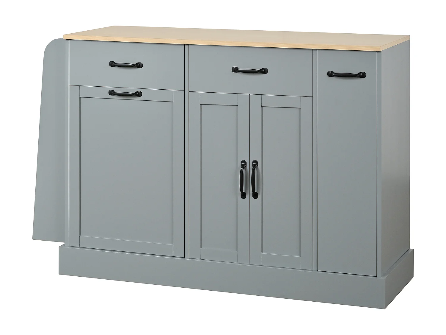 Nowoczesna komoda kuchenna - 133,5 x 40 x 86 cm - z zewnętrzną półką na przyprawy + drzwi + szuflady - MDF - szara