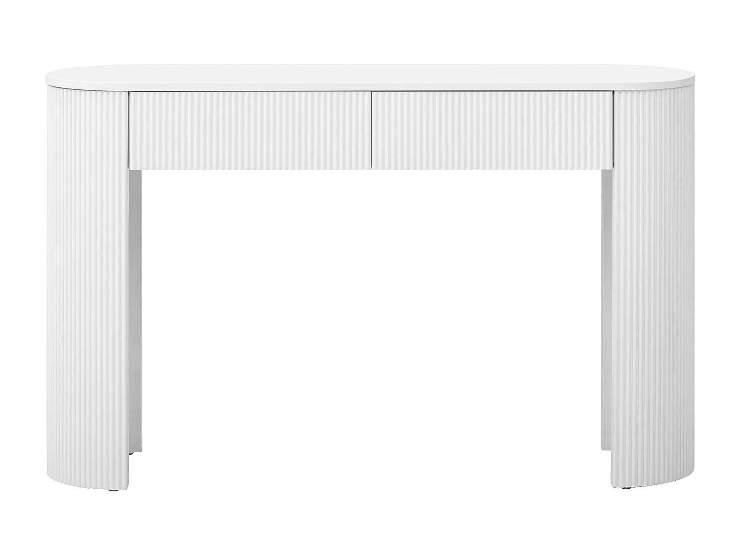 Eleganter Konsolentisch für den Eingangsbereich – 120 x 33 x 76 cm – mit 2 Schubladen und geschwungener Front – MDF – weiß