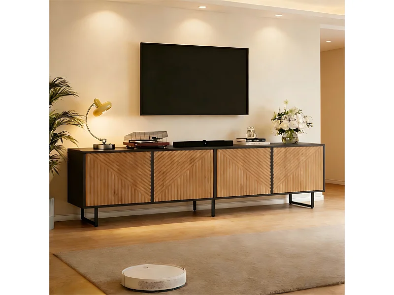 TV-Ständer fürs Wohnzimmer – 180 x 40 x 50 cm – mit 4 Türen – für 80-Zoll-Fernseher – Spanplatte – natur