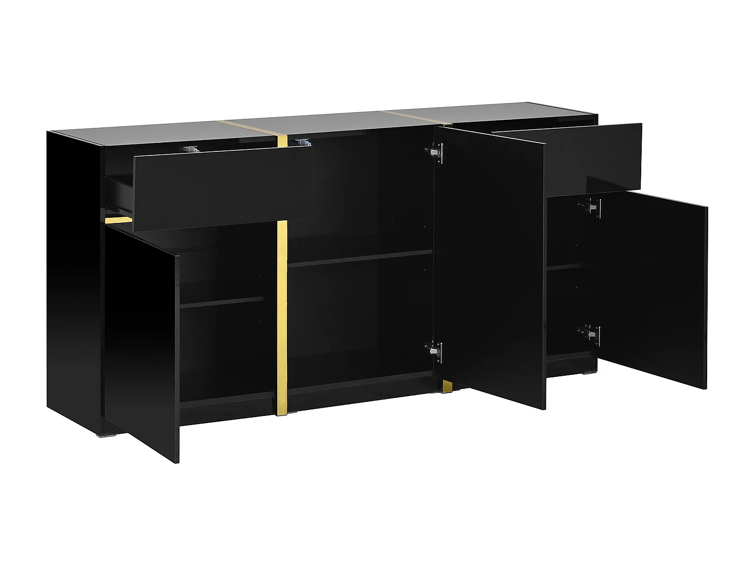Buffet laqué brillant 160x40x78 cm - Meuble de rangement moderne - 3 portes et 2 tiroirs - MDF - Noir
