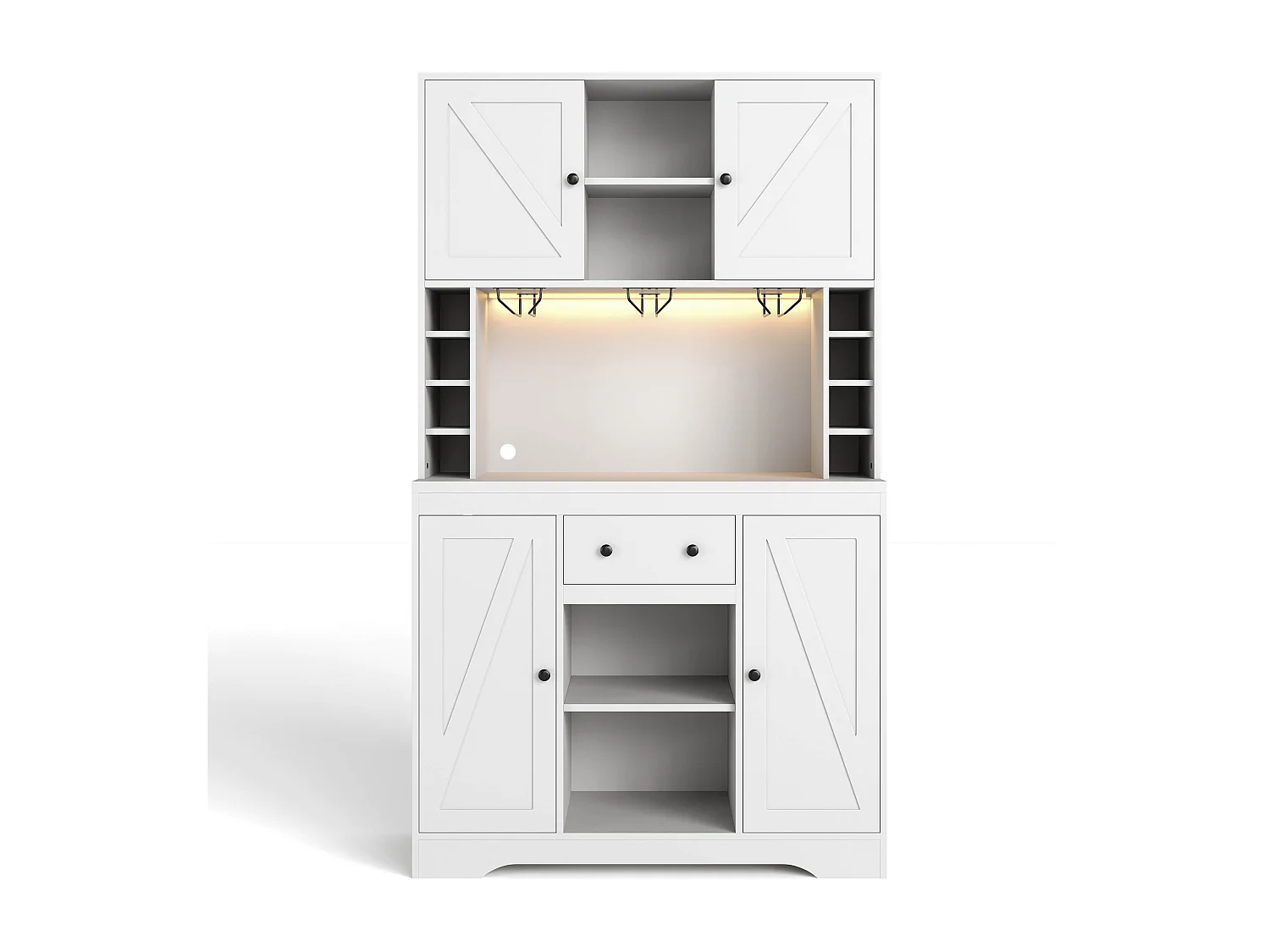 Nowoczesna komoda kuchenna - 105 x 40 x 180 cm - z półkami + szufladą + diodami LED + 4 drzwi - MDF - biała