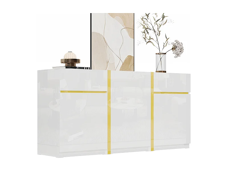 Nowoczesna, lakierowana na wysoki połysk komoda - 160 x 40 x 78 cm - z 3 drzwiami + 2 szufladami - MDF - biała