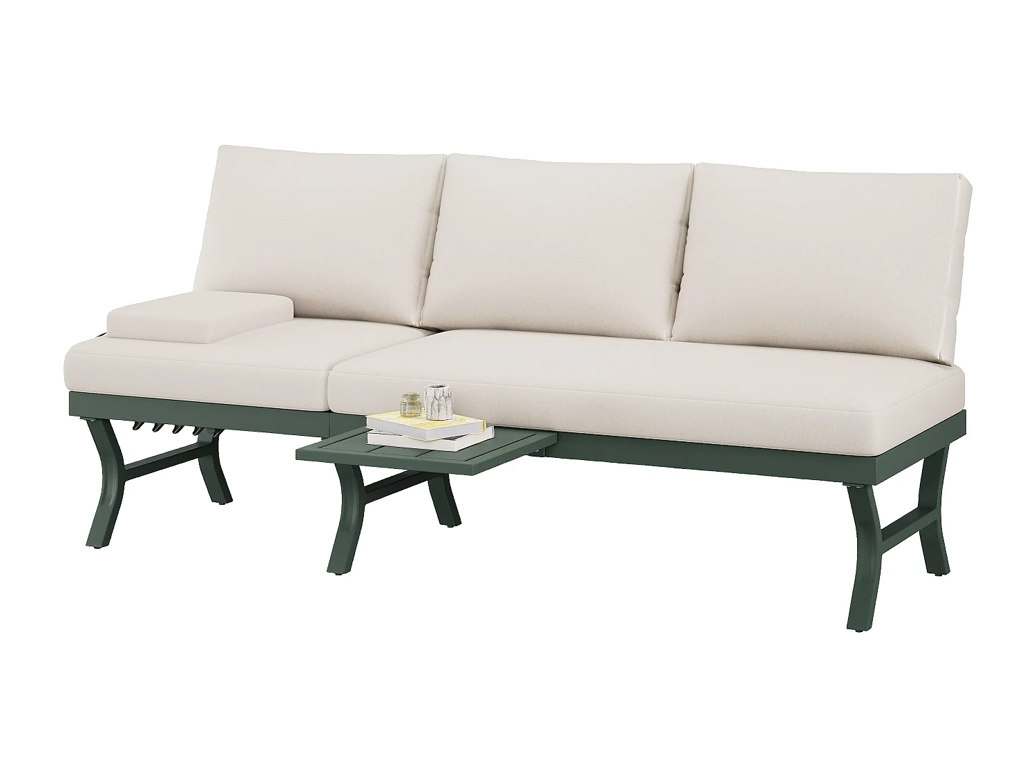 3-Sitzer-Gartensofa mit Liegefunktion (5 Positionen) – 168 x 66 x 66 cm – mit Kissen und Tisch – Metall – grün
