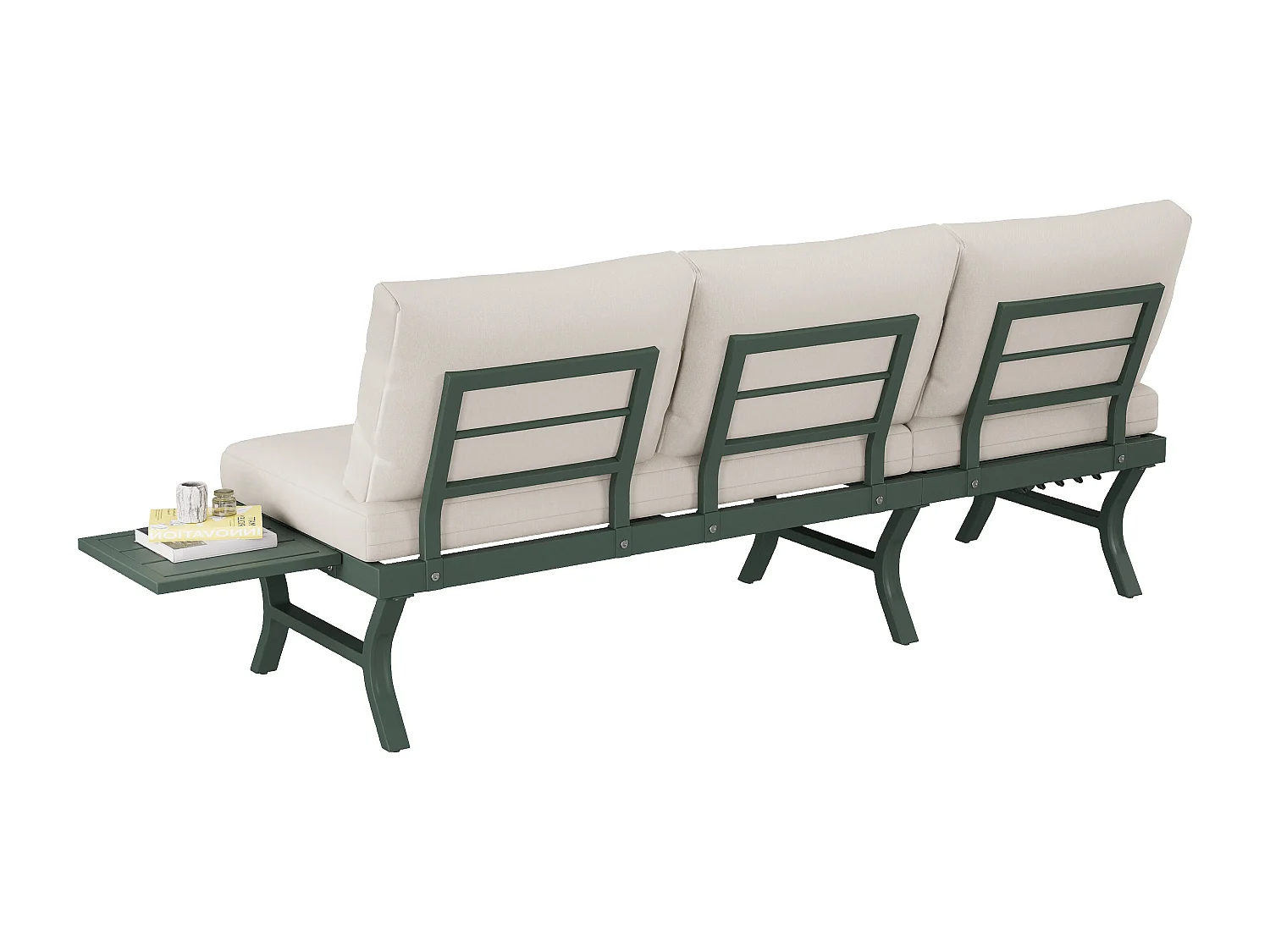 3-Sitzer-Gartensofa mit Liegefunktion (5 Positionen) – 168 x 66 x 66 cm – mit Kissen und Tisch – Metall – grün