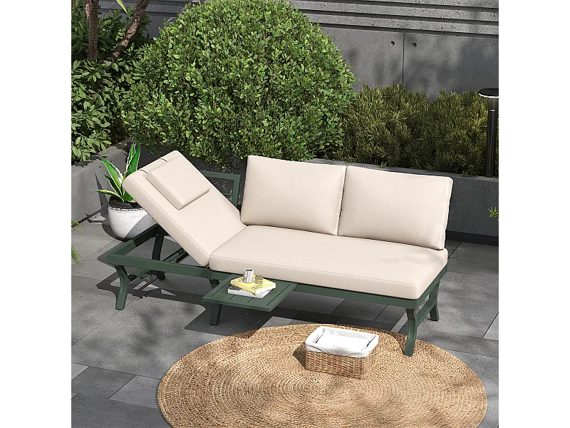 3-Sitzer-Gartensofa mit Liegefunktion (5 Positionen) – 168 x 66 x 66 cm – mit Kissen und Tisch – Metall – grün
