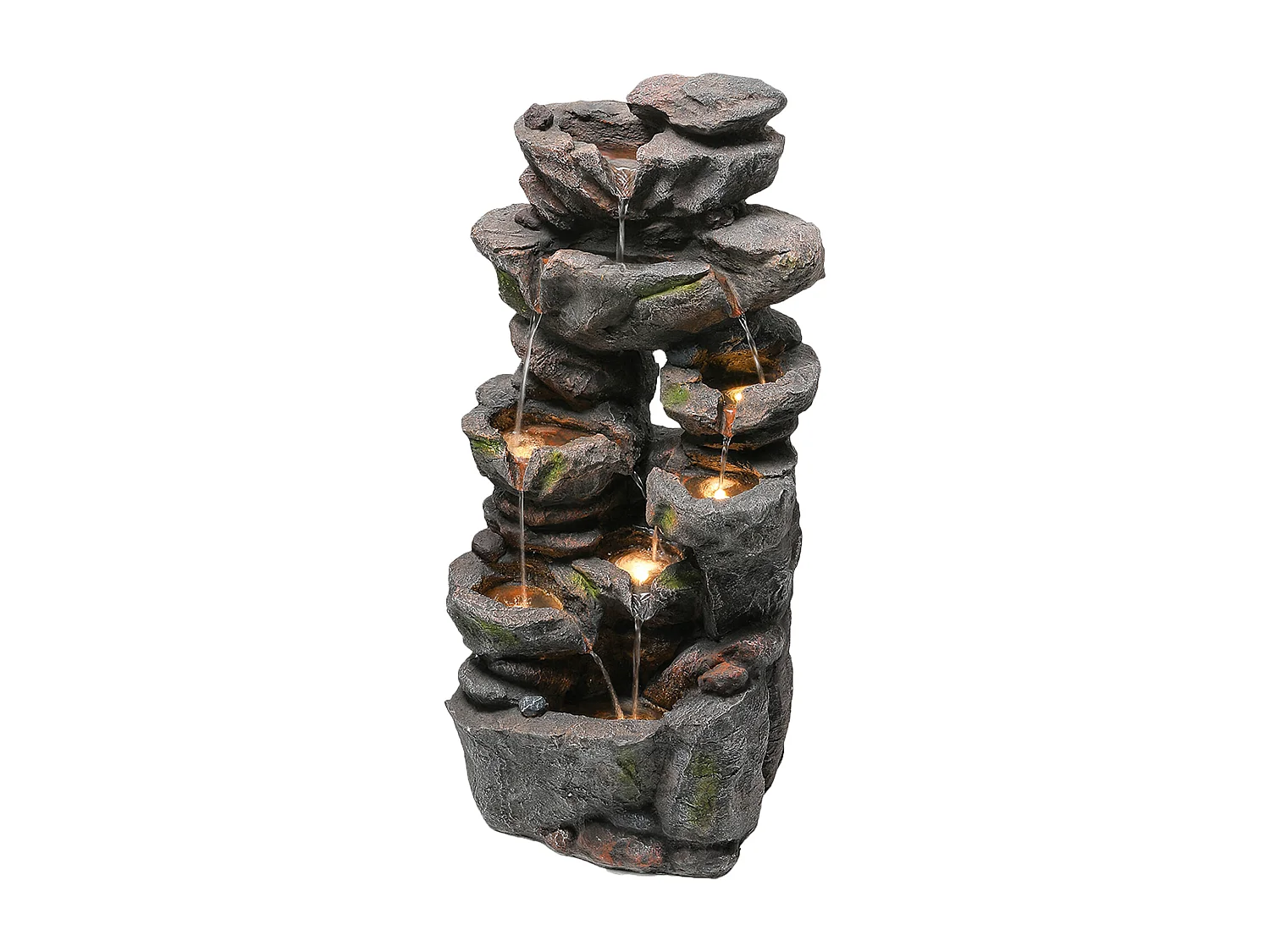 Tuinfontein voor tuin en terras - 40 x 36 x 90 cm - met LED's + waterpomp - Kunsthars - grijs